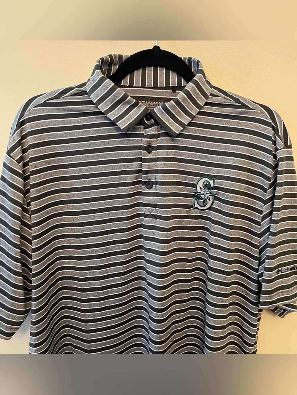 Seattle Mariners Columbia Golf Polo Men's Size XL Striped Short Sleeve